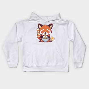 Kawaii Red Panda eating ramen Kids Hoodie